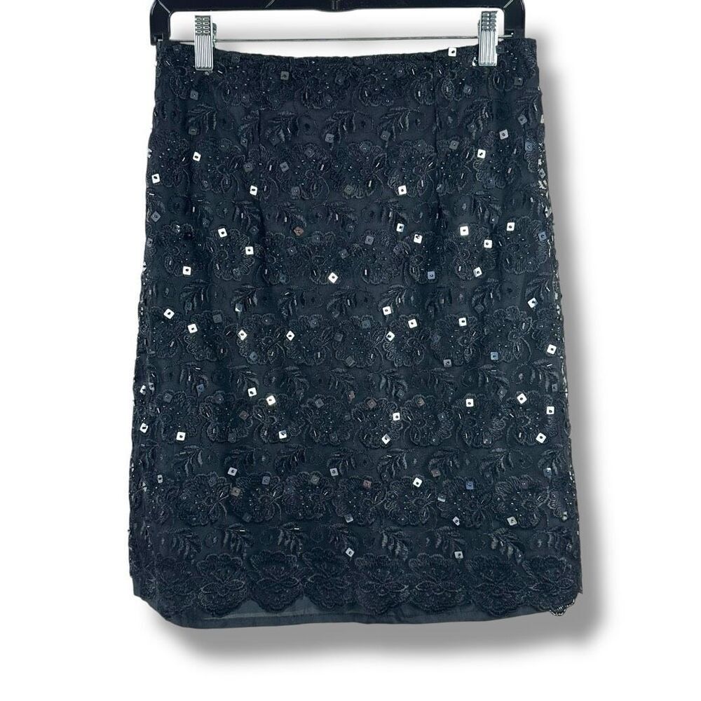 Surya Size M Sequin Embellished Lace Mini Skirt Black Party Glam‎ Going Out Y2K